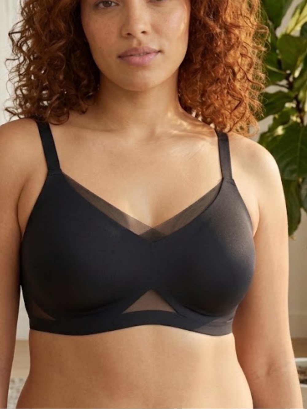 Honeylove Wireless Mesh-Trim Bra - Black